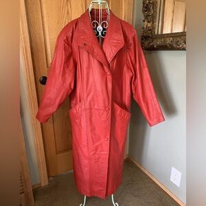 Vintage Wilson's Red Leather Trench Coat WITHOUT The Thinsulate Liner Size Med